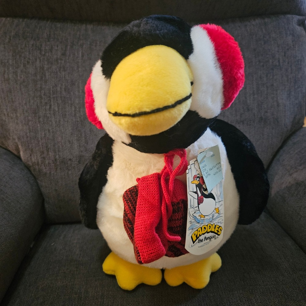 Vintage Paddles‎ The Penguin Plush Toy w/ Earmuffs & Backpack with tags